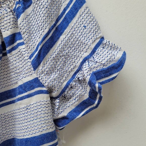 Lost + Wander Bora Bora Dress Button Front Blue Stripe Ruffle Sleeve Large - Picture 6 of 11